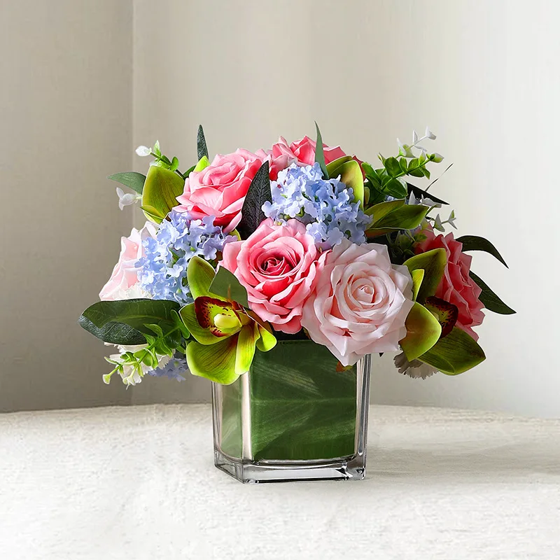 

Business small table flower simulated flower glass ornament living room decoration hotel homestay mixed table surface flower