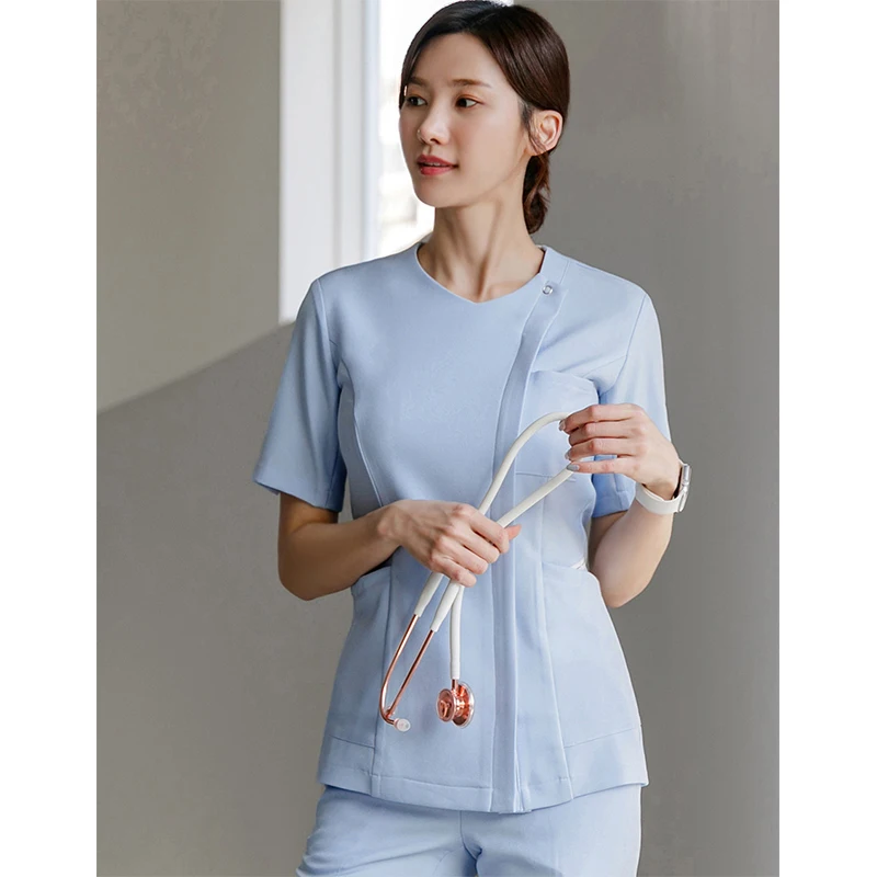 Uniforme de travail élastique à manches courtes pour femme, séchage rapide, grill valide, salon