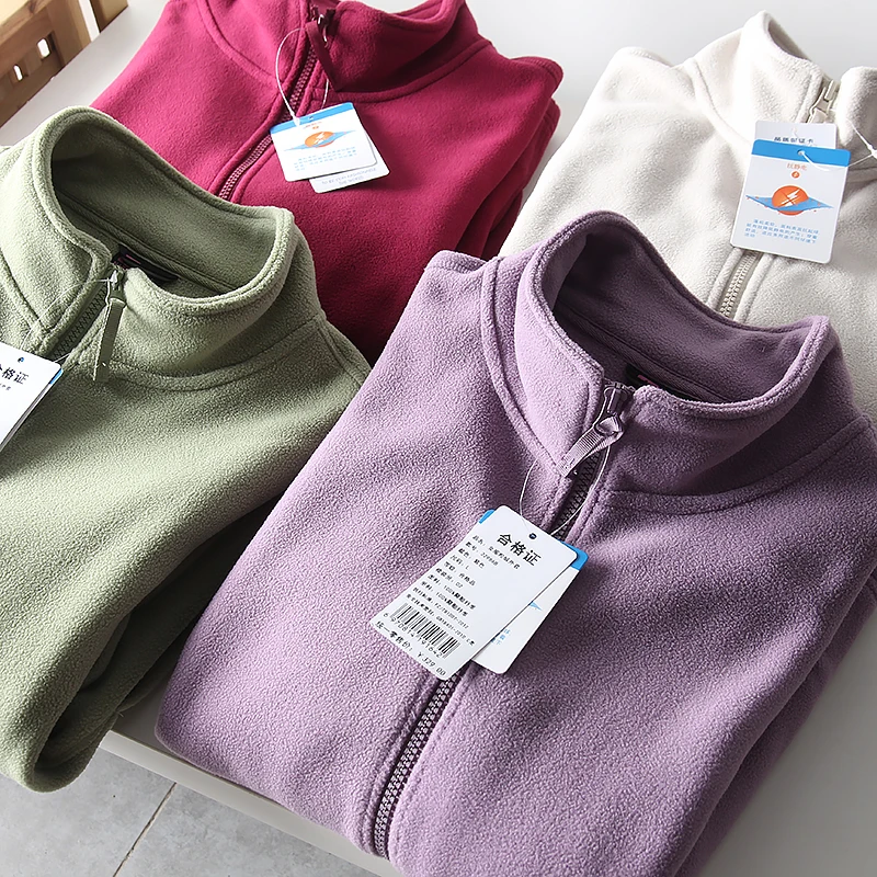 Anti-Static Process Lightweight Casual Stand Collar Fleece Jacket Coat for Women Commute Style Straight Tube Long Sleeve Zipper