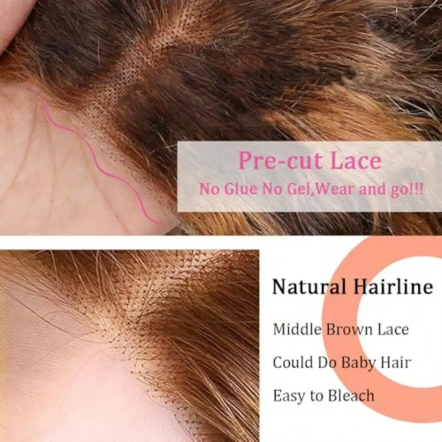 Ombre Lace Front Wig Human Hair Highlight 4/27 Honey Blonde Glueless HD Lace Front Wig Human Hair 5x5 Deep Wave Curly Wig 16inch For Women