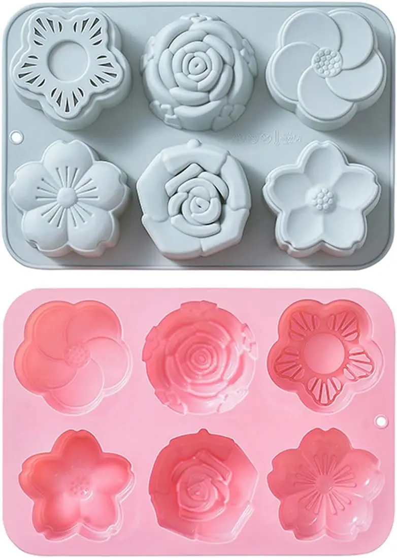 

2 Pack Silicone Molds 6 Cavities Different Flower Shapes Chocolate Flower Molds Silicone for Cake Candy Ice Cube Soap Making