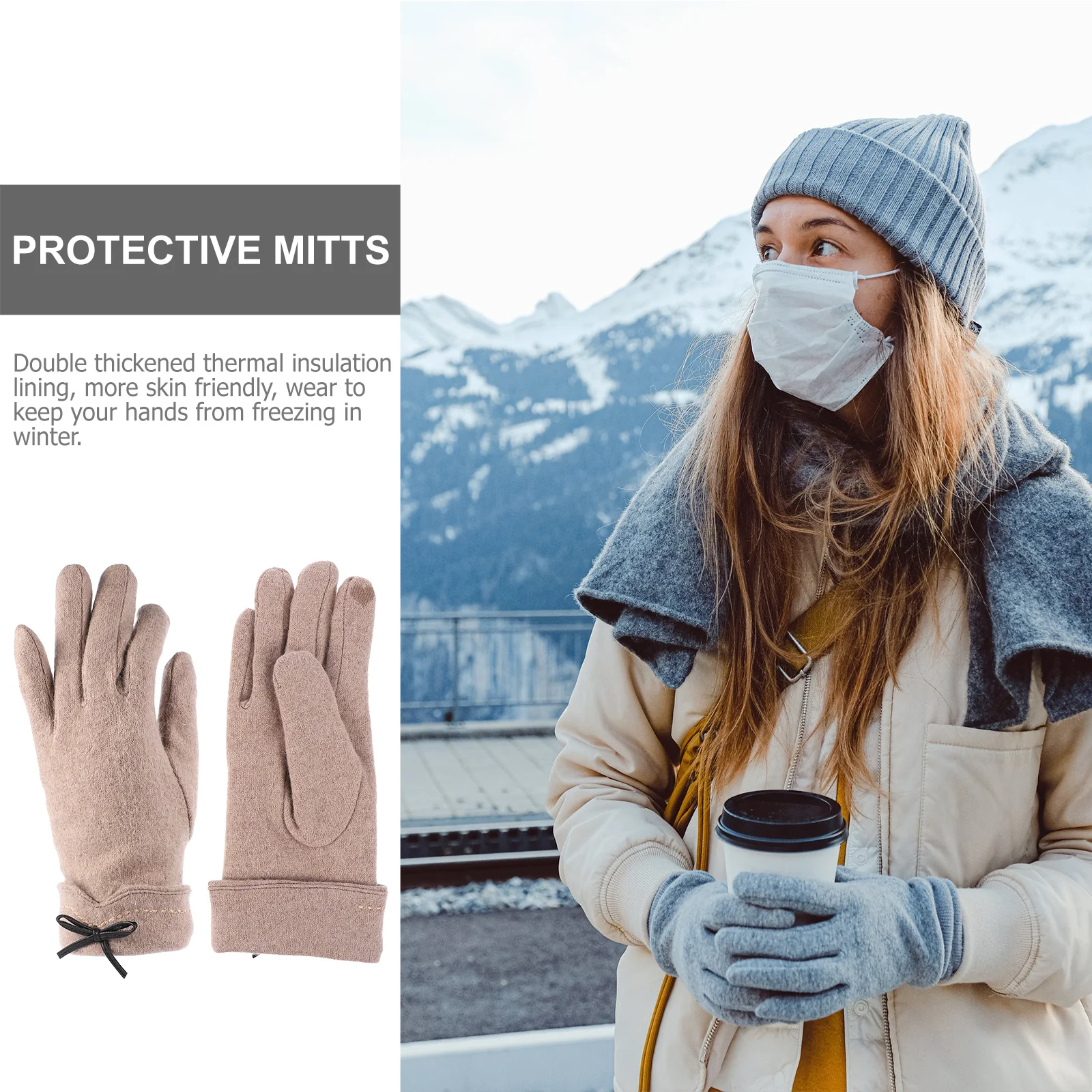 

1 Pair Women'S Thickened Touch Screen Gloves Warm Anti-Skid Cycling Gloves Full-Finger Outdoor Sports Protective Mitts