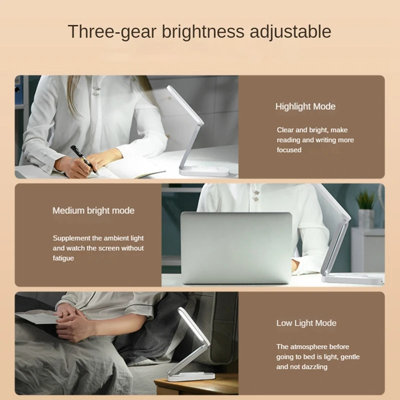 مصباح مكتب LICE-LED قابل لإعادة الشحن، محمول، قابل للطي مع 3 إعدادات للسطوع، مصباح مكتبي صغير - مثالي للمكتب والمنزل