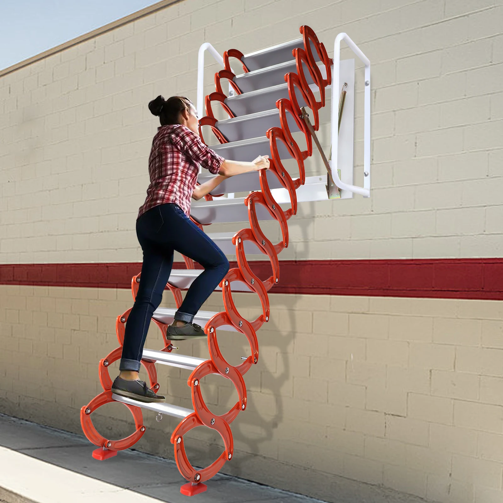 Scale per soffitta pieghevoli a 12 gradini, scale a soppalco montate a parete, altezza di installazione 9,5-10,17 piedi, scaletta morbida con piedini antiscivolo