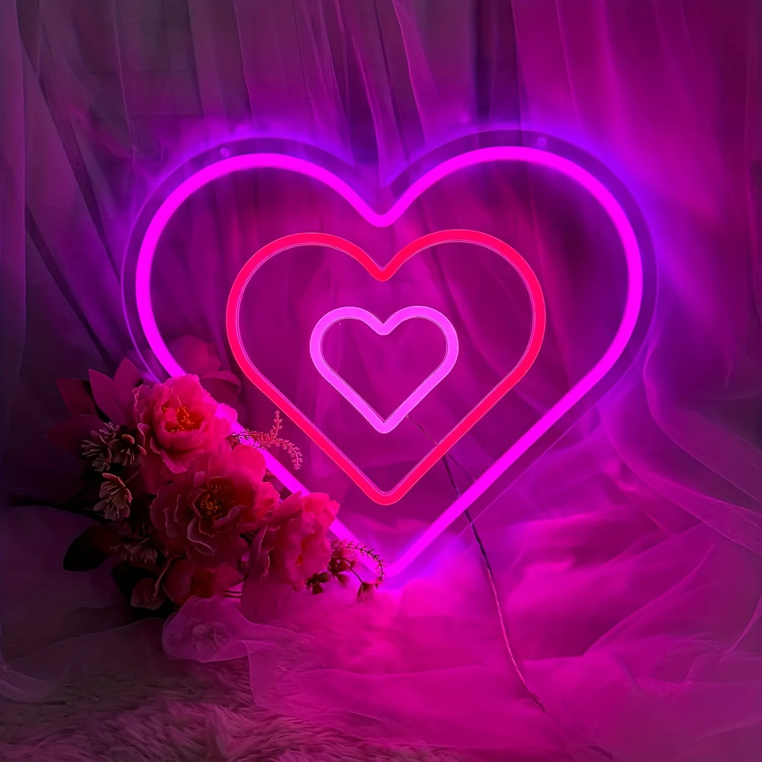 Pink Heart-shaped Dancing Neon Lights, Heart-shaped Neon Lights for Bedroom Wall Decoration, Heart-shaped Logo for Teen'S Room