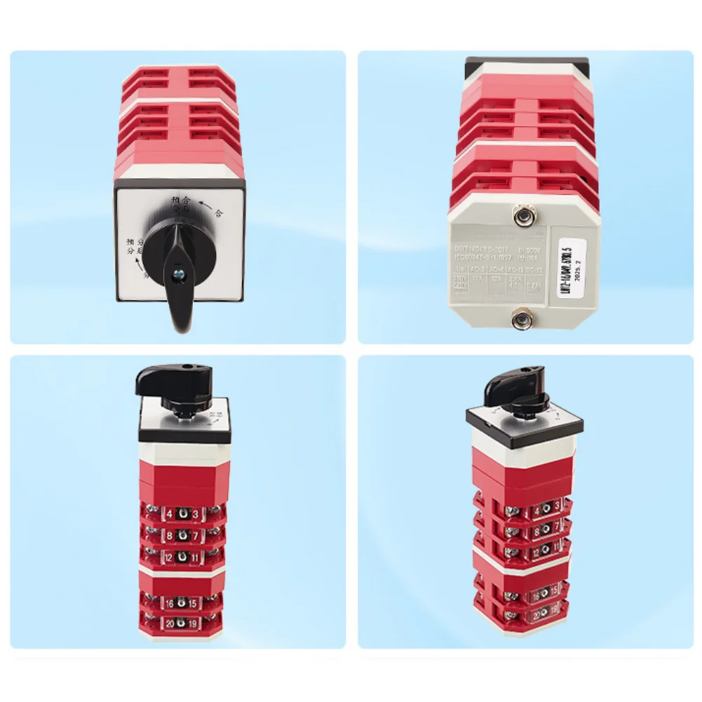 Power Distribution 5 Section Changeover Switch with For Reset Mechanism 16A AC 380V DC 220V 5 Tier Terminals LW12 16/D49.6780.5