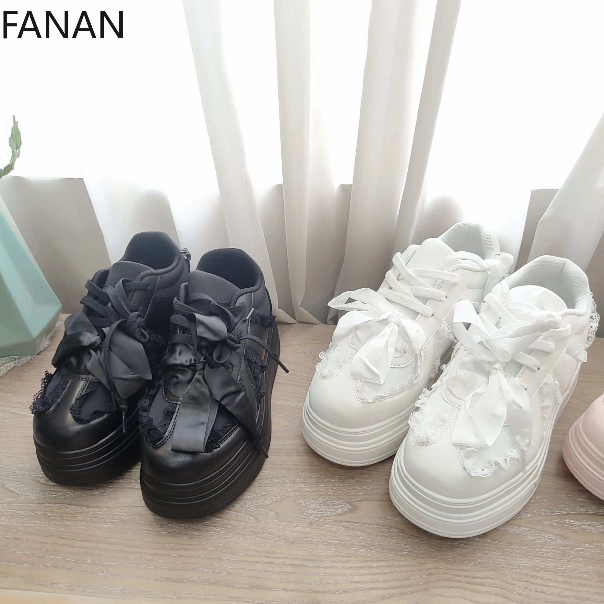 Flats Lace Women's Casual Shoes Lace Japanese Style Pink Lace Chunky Sneakers Sweet Breathable White Shoes Heels Pumps