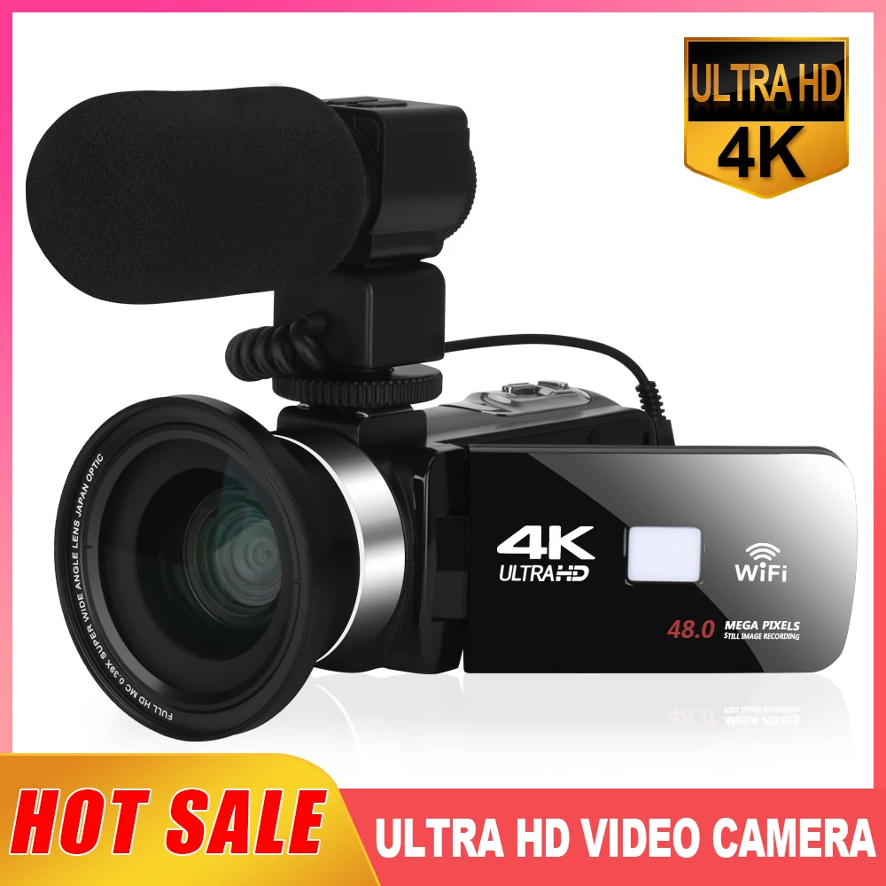 Wide Angle 4K Digital Camera Infrared 48MP Camcorder Night Vision Video Recording Time Lapse Microphone Fill Light Vlog Camera