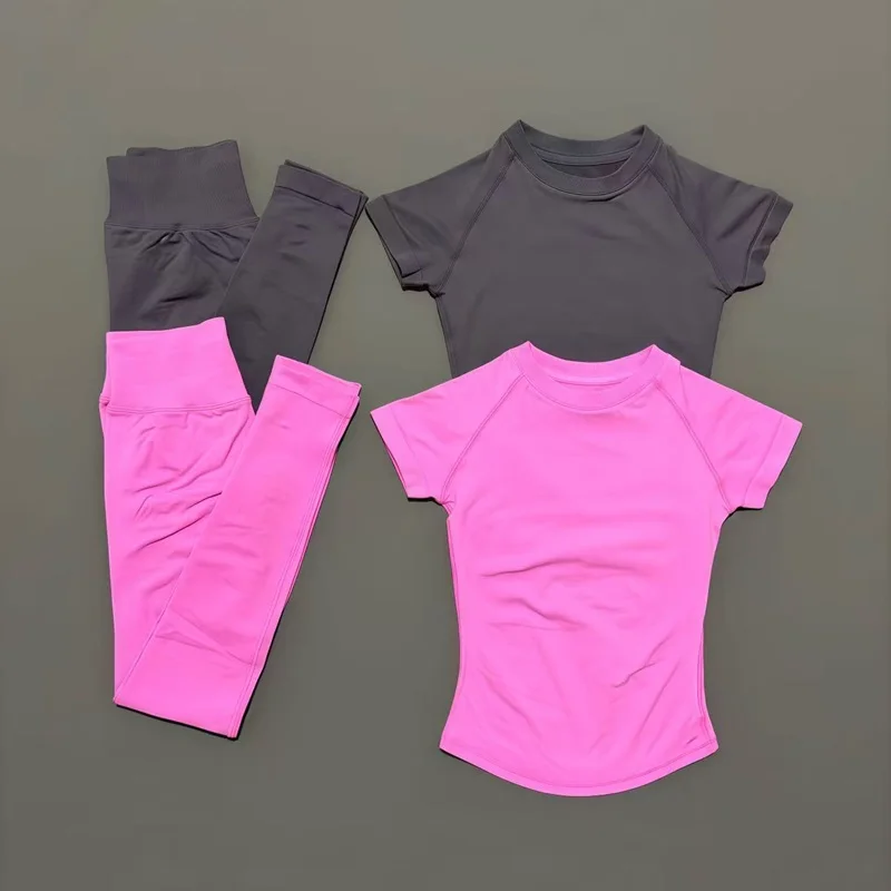 Ensemble de 2 pièces HISTELLO pour femmes : tenue de sport, gym, yoga sans couture à manches courtes