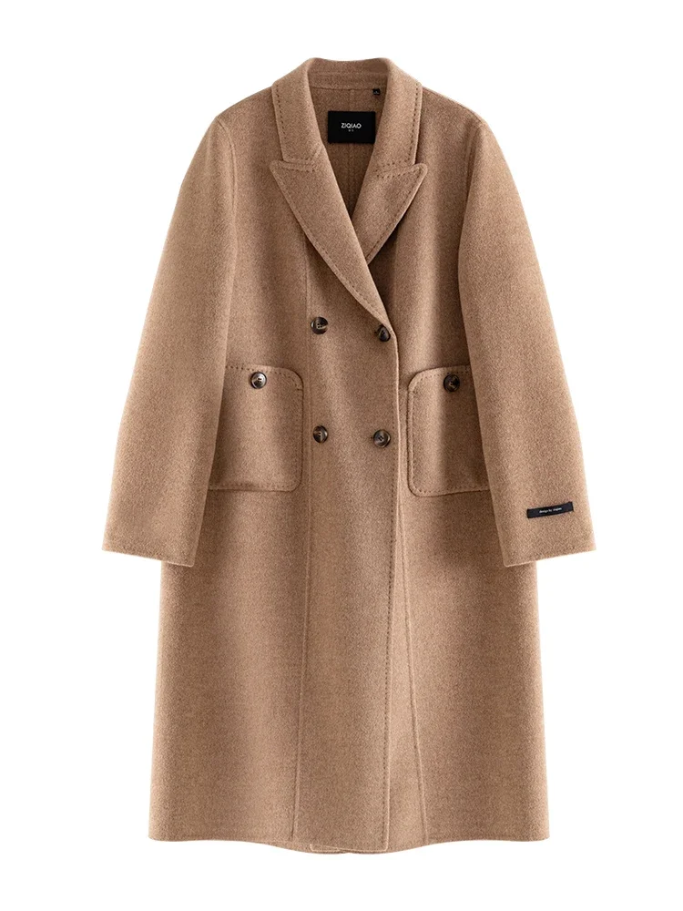 ZIQIAO Commuter Cashmere Double-sided Woolen Coat for Women 2023 Winter New Style Camel Hair Mid-length Wool Coats Female