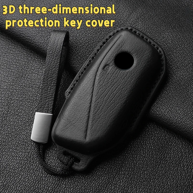 

For BMW 525li Goatskin Leather Key Case 5 Series X1, X5, 7 Series, X7 Shell New Side Button All-Inclusive Key Case