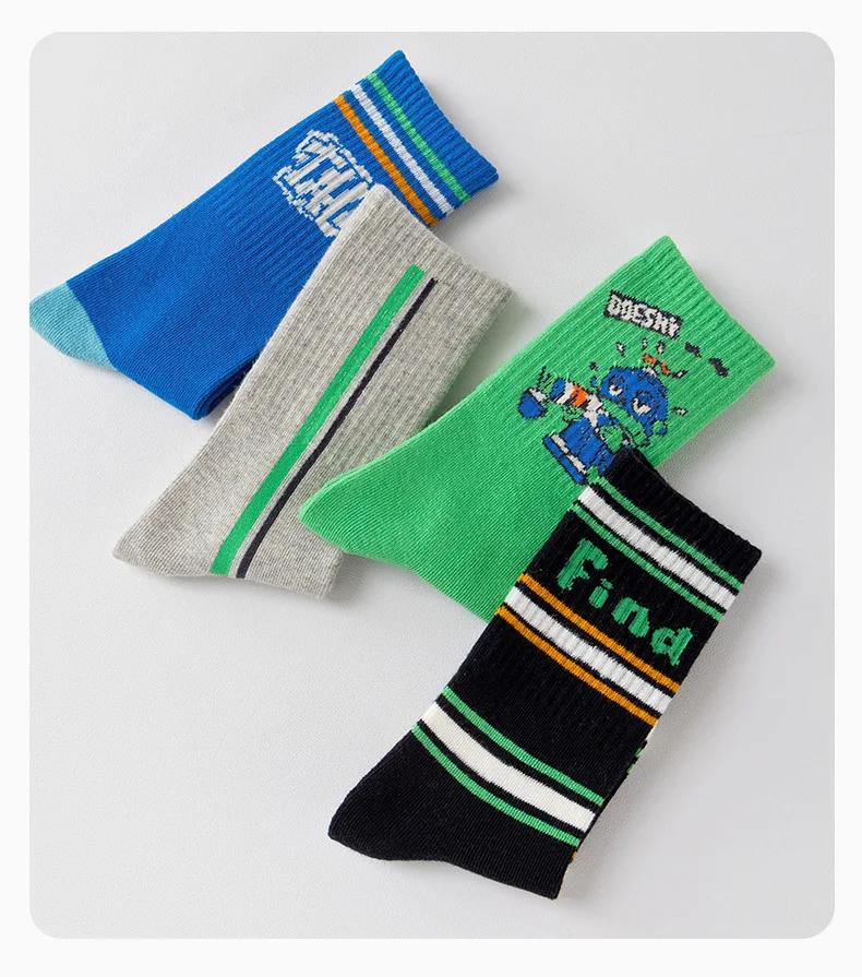 Baumwollsocken, 4 Paar, lange Socken, Kindersocken, Kniestrümpfe, gestreifte Sportsocken, Socken für Jungen und Mädchen, Skating-Socken, Sportsocken. – Detail 10