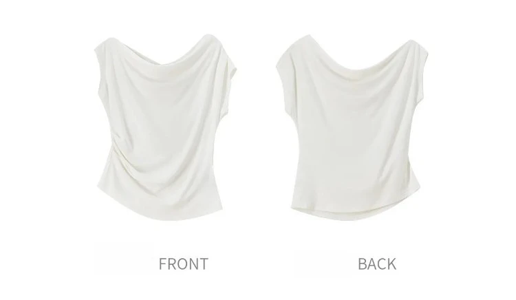 SENTUBILA Damen-Strick-T-Shirt mit Wendekragen, Frühling 2026, Weiß, minimalistisch, für den Alltag, plissiert, schmal geschnitten, Kurzarm-Oberteil 161TA4924 – Detail 31