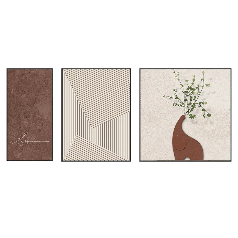 

Cream wind green plants living room decorative painting modern simple sofa background wall hanging painting abstract high sense