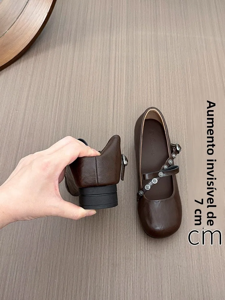 ultra-soft-lamb-skin-ballet-flats-women's-increased-height-brown-round-head-retro-mary-janes-fashionable-casual-shoes