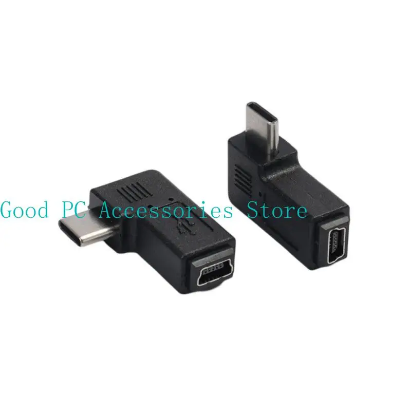 R53C Mini USB to USB C Converter for Cellphone 90 Degree Type-C Male to Mini USB Female Adapter Support Charging & Data Sync