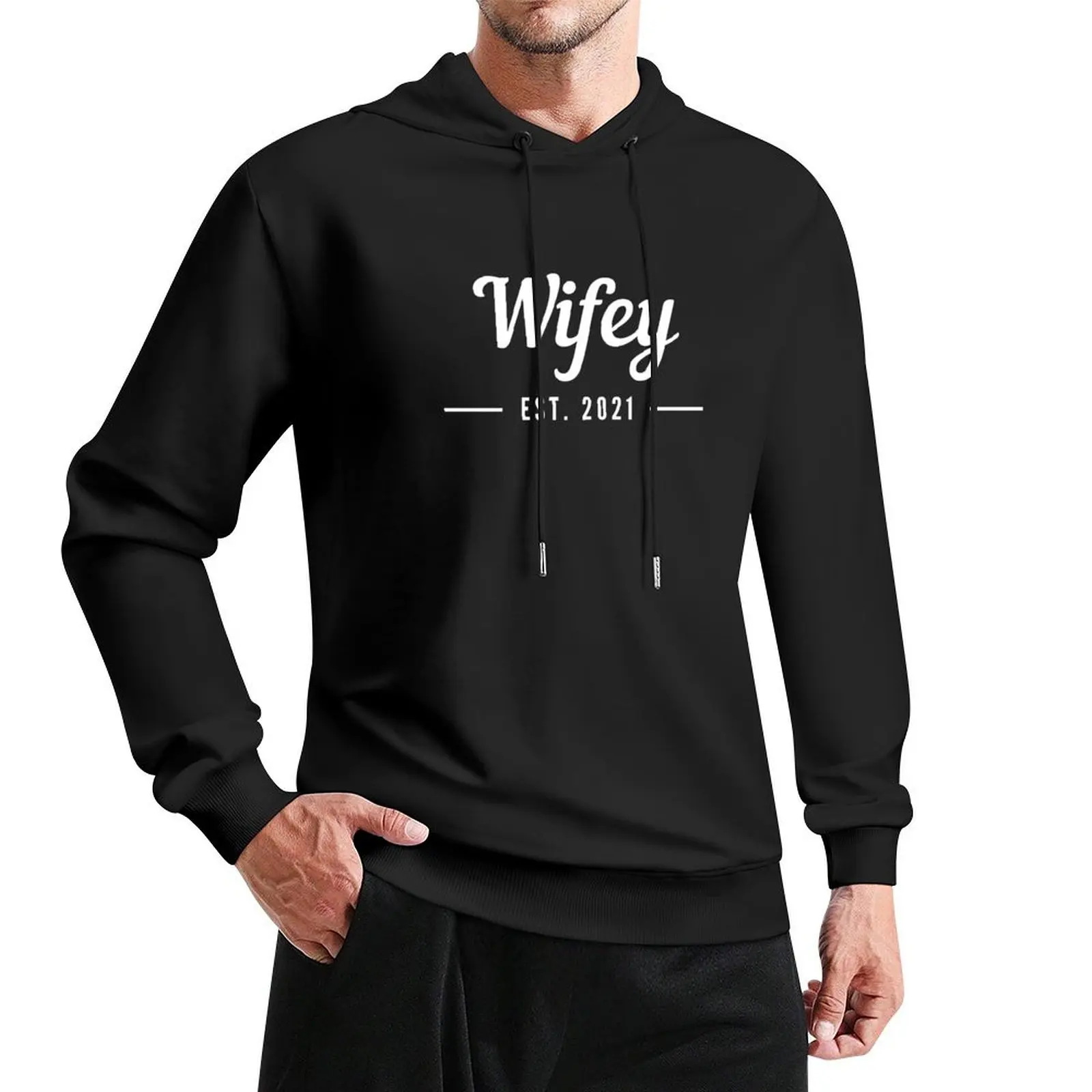 Wifey Est 2021 - Engaged, Engagement, Bride To Be, Engagement Party - White Text Pullover Hoodie