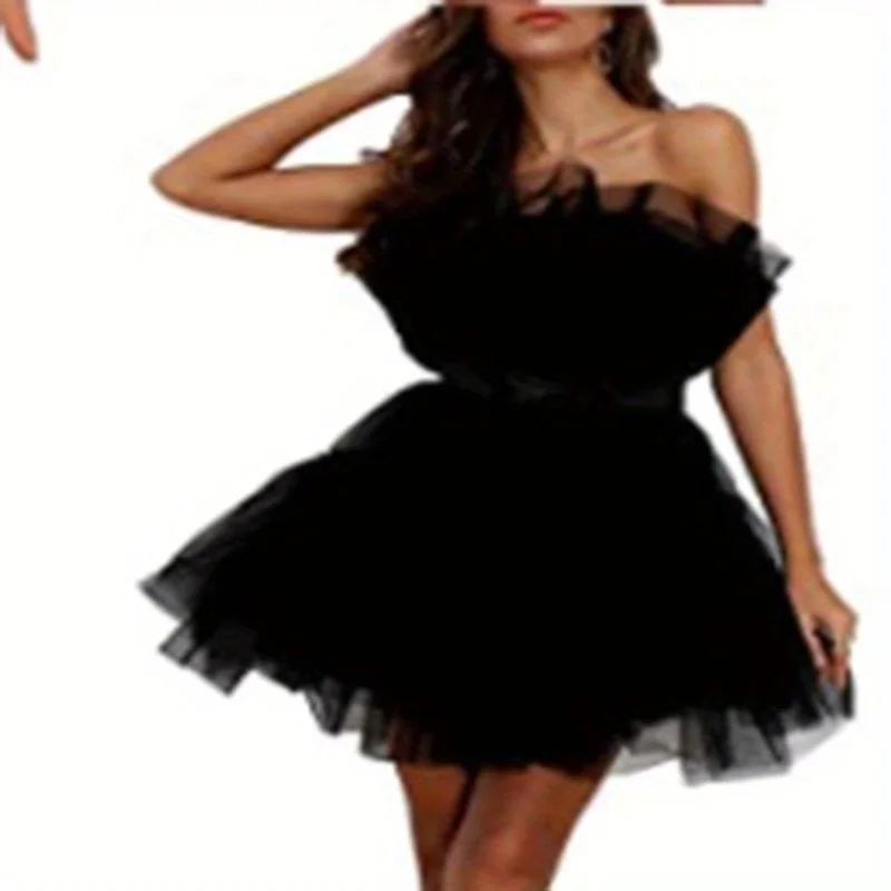 فستان صيفي نسائي بدون أكتاف شبكي بدون ظهر توتو لوليتا فستان مطوي للنساء بدون حمالات فستان كرة التاريخ سترة