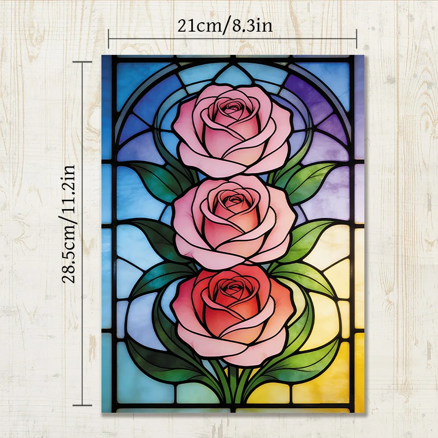 Stained Glass Rose Trio Adult Coloring Book - 8.3×11.2 Inches, 22 Pages. A Romantic Pick for Elegant Floral Art Fans