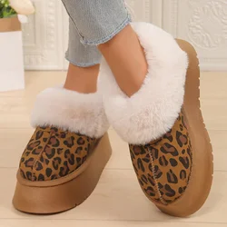 Leopard Women Flats Platform Snow Ankle Boots Fur Shoes Trend Winter Warm New Fashion Causal Sneaker Suede  Botas Mujer