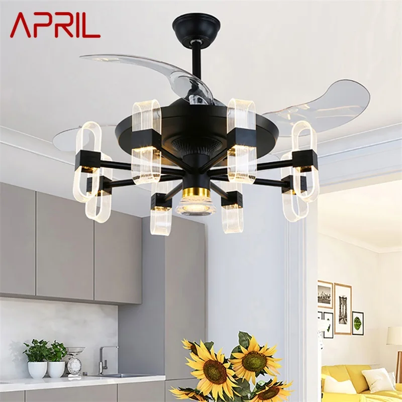 

APRIL Modern Ceiling Fan With Light And Control LED Fixtures 220V 110V Decorative For Home Living Room Bedroom Restaurant