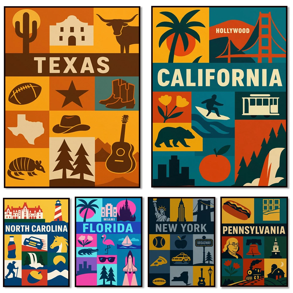 Utah, Florida, Texas, Arizona, Biltmore Estate and Cape Hatteras, Chicago, Route 66, New York City, Liberty Bell, travel posters