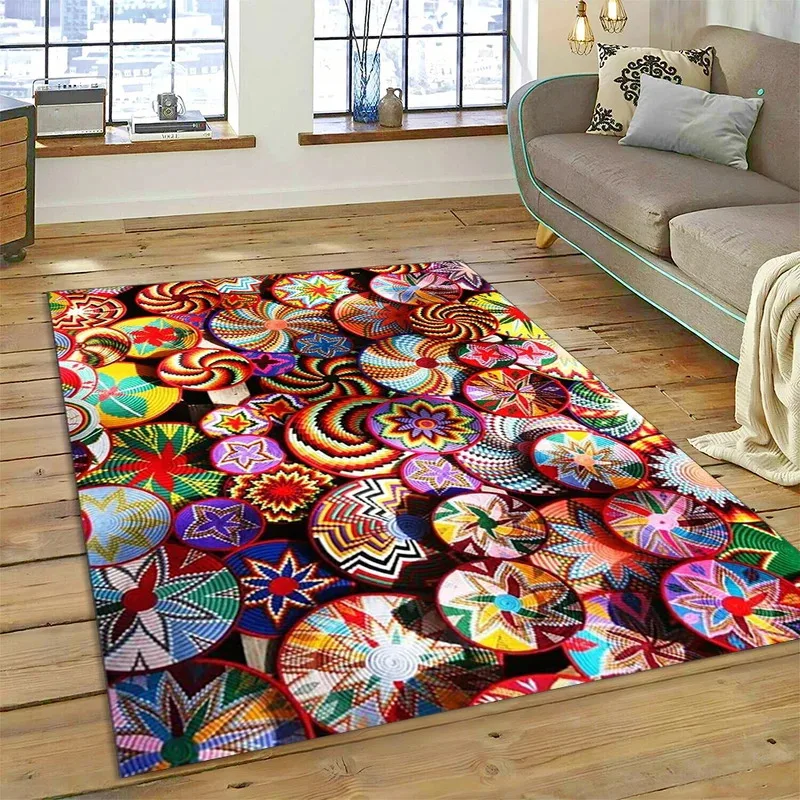 VIKAMA Geometrischer Scheibenteppich im marokkanischen Stil, bunt, kontrastfarben, für Wohnzimmer, Schlafzimmer, Nachttisch, Dekoration, Teppich, Heimdekoration