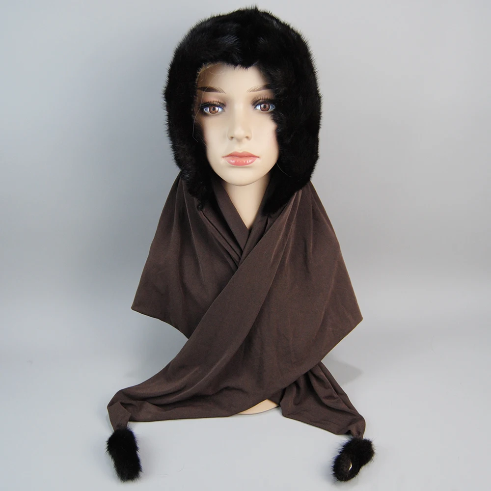 New Outdoor Women Real Mink Fur Hat Scarf Winter Woman Warm Natural Mink Fur Hooded Muffles Luxury Full Pelt Lady Fur Scarves