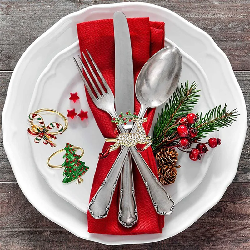 

ABUF-36 шт. рождественские кольца для салфеток, рождественские кольца для салфеток, венок для праздничной вечеринки, украшение для обеденного стола