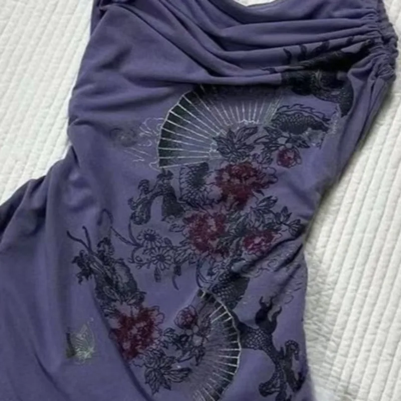 Chalecos subcultural Hottie Halter japonés de los años 2000 Y2k, camisola estampada púrpura, camisetas sin mangas Harajuku coreanas Kpop para mujer, Tops sexys Vintage