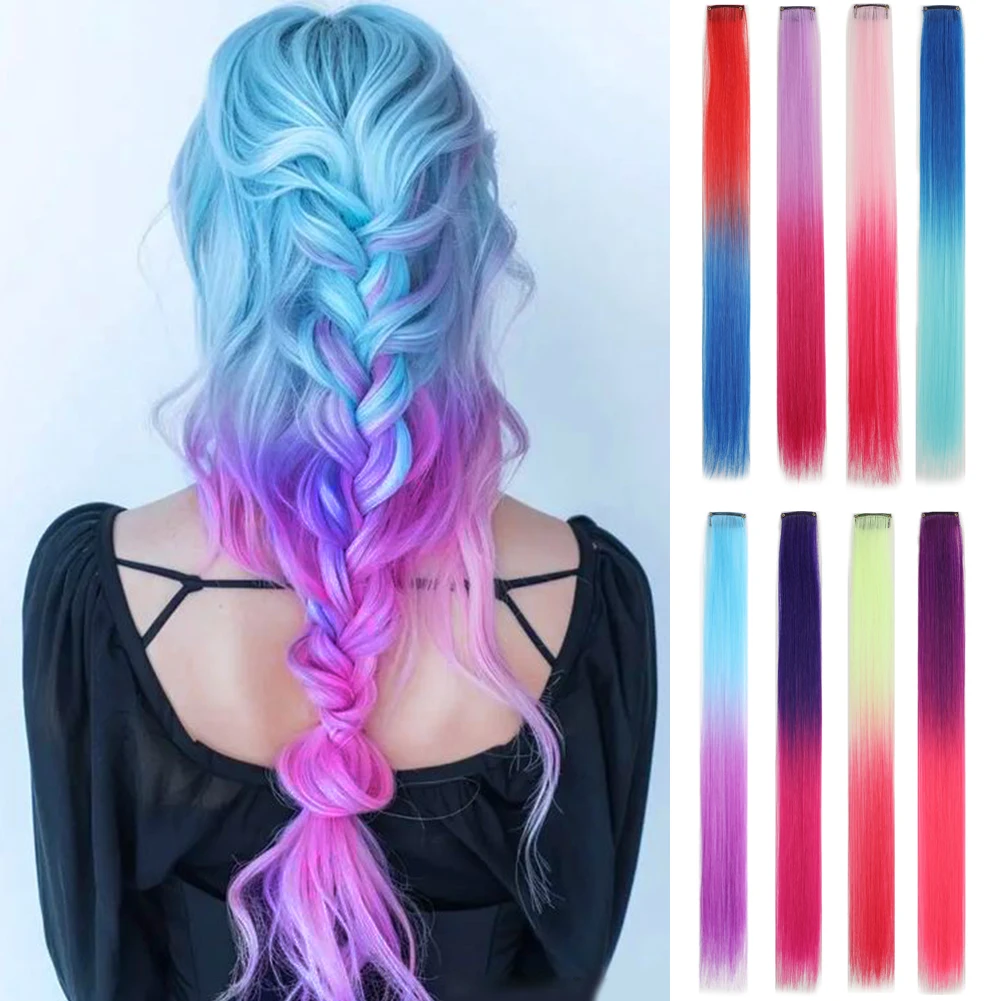 Colored Hair Extensions Synthetic Clip in Hair Extension 10Pcs/Pack 18 inch Rainbow Straight Hair Extensions for Women Halloween