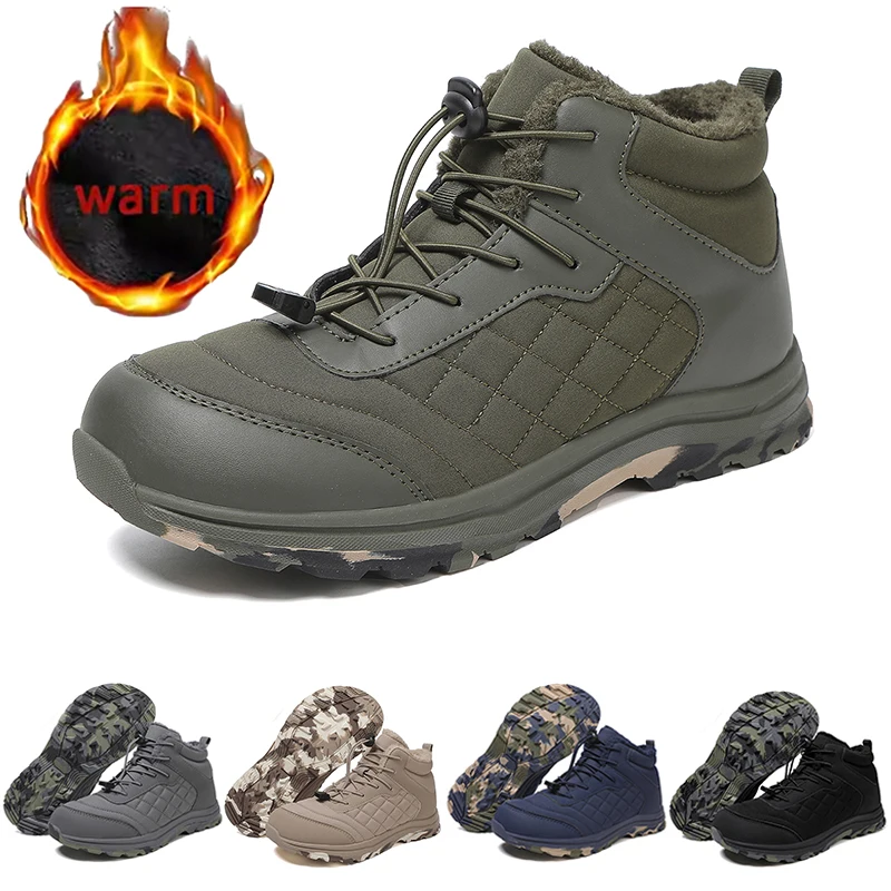 

New Winter Barefoot Boots For Men Plush Warm Waterproof Snow Shoes Outdoor Climbing Boots Warm Work Shoe Non-slip Wear-resistant