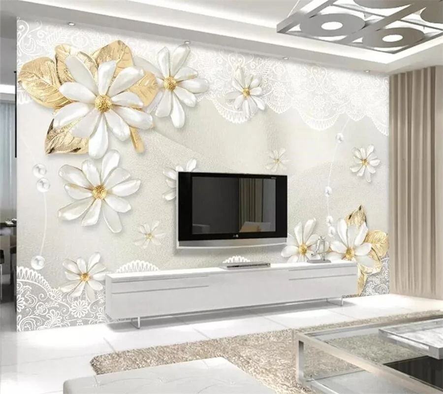 

Custom wallpaper 8d Modern Simple Luxury jewelry Lace flower backdrop muarls Bedroom 48d super relief Decorative painting обои