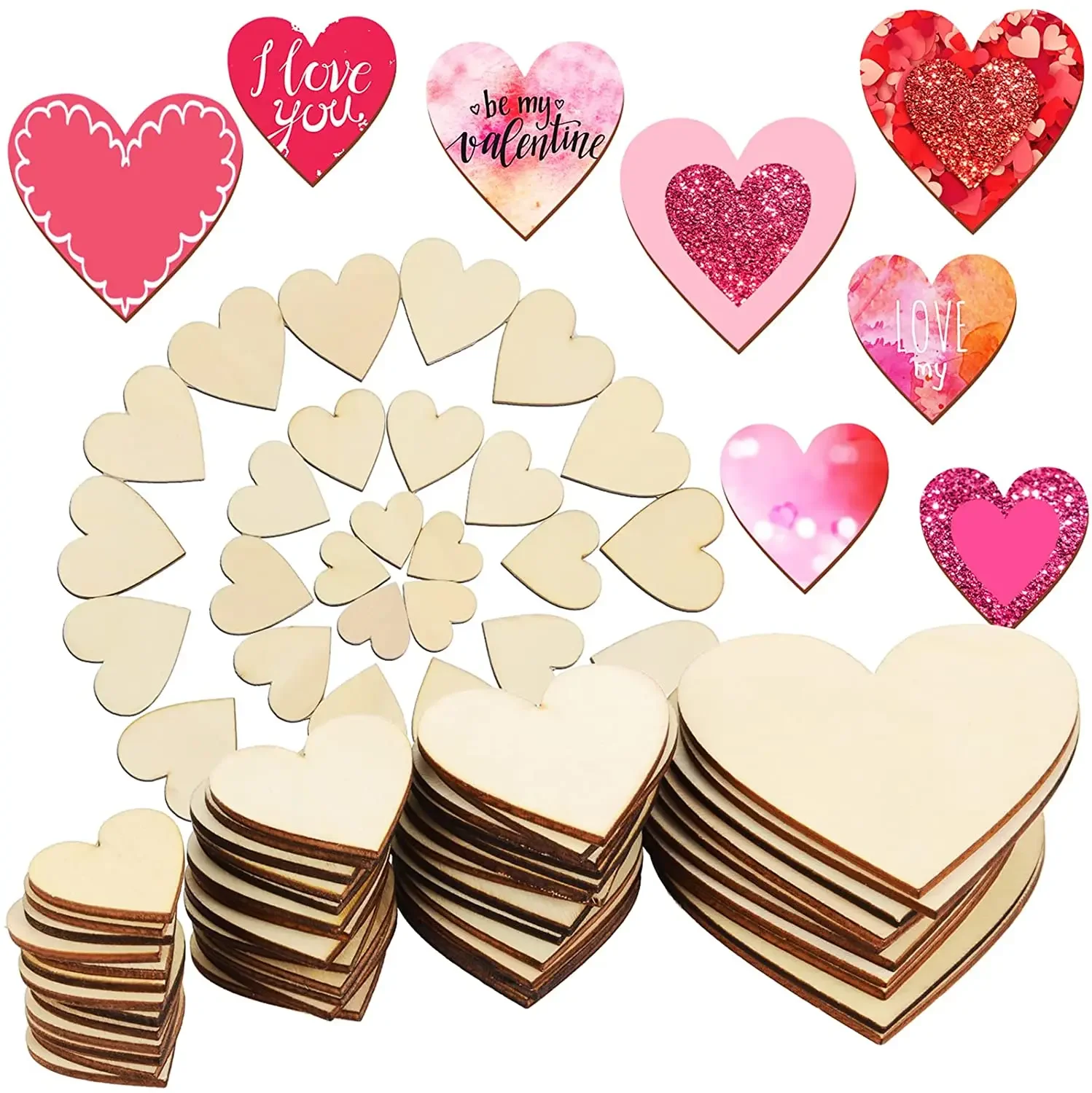 1-10cm Unfinished Wooden Hearts Love Blank Wood Slices DIY Wooden Crafts For Christmas Painting Wedding Ornaments