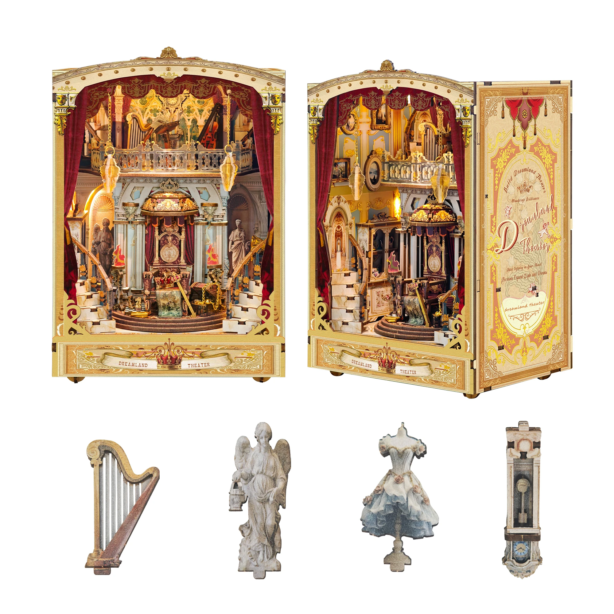 DIY Wooden Book Nook Figurines Miniatures Dreamland Theater Bookend Bookshelf for Friends Birthday Gifts Home Decor Crafts