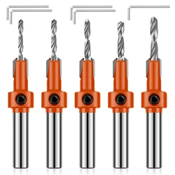 Countersink Drill Bit Set Adjustable Length Wear Resistant Punching Drill Bit Set Round Shank Drill Bit Kit Woodworking Tool