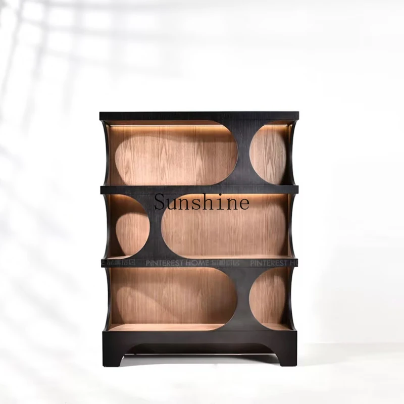 

Medieval solid wood black personalized art bookshelf household cabinet floor display