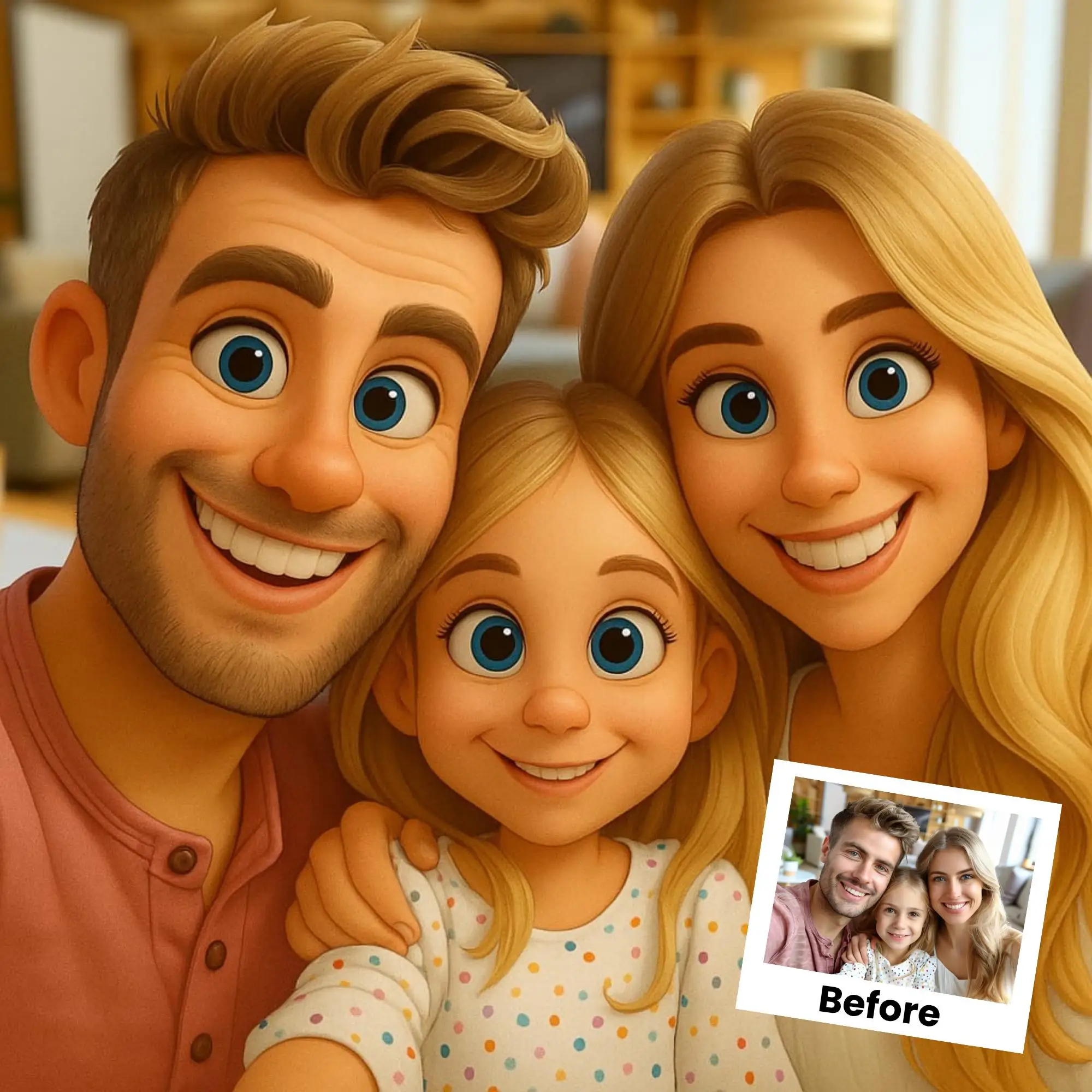 Custom Family Portrait Cartoon-Style Print Personalized Photo Animation Art, Wall Decor for Birthdays Gift Festive Decoration