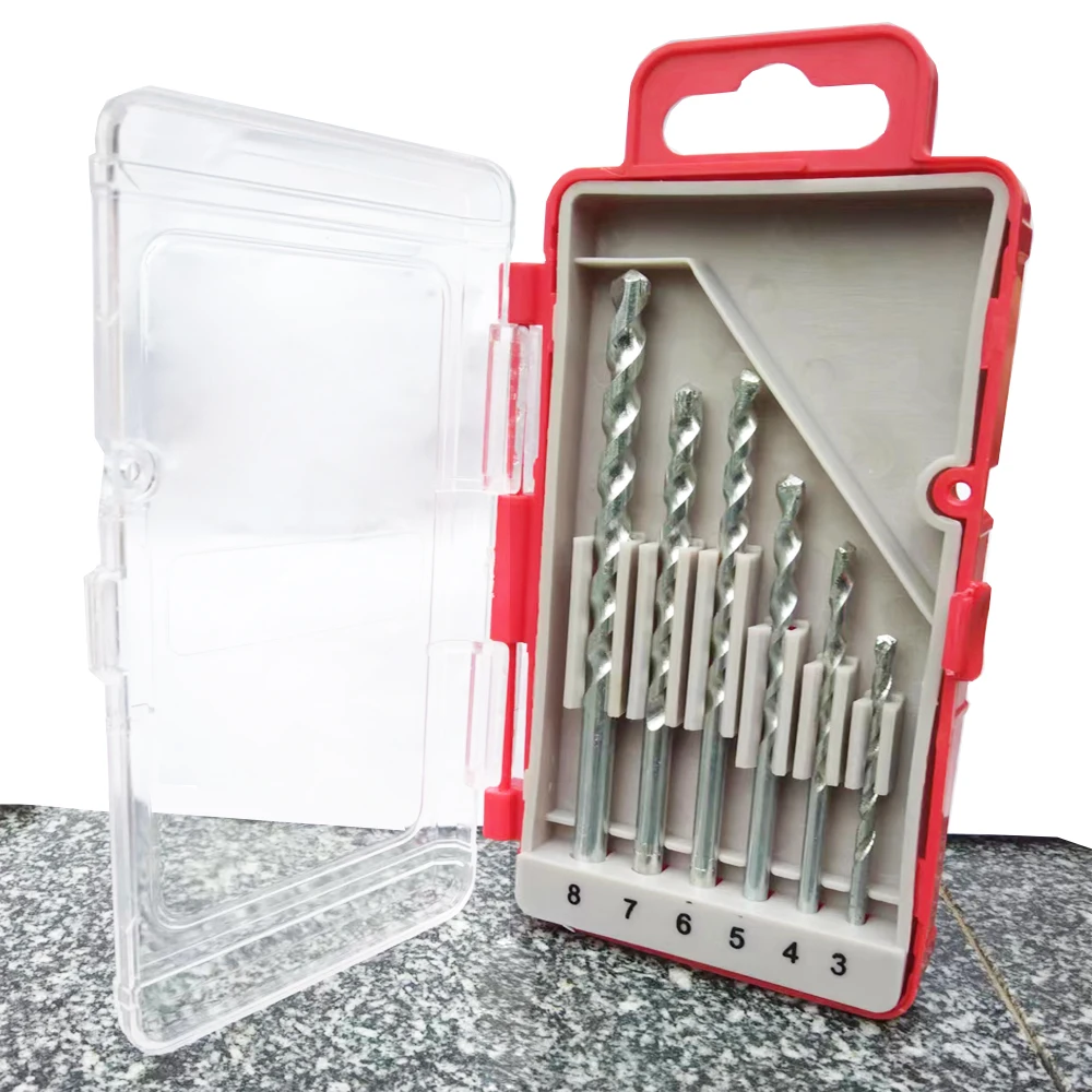 New Wall Drill Bit 8pcs 3-8mm Masonry Drill Bit for Brick Concrete Marble Tile Stone Drilling Carbide Tipped Gun Drill Bit