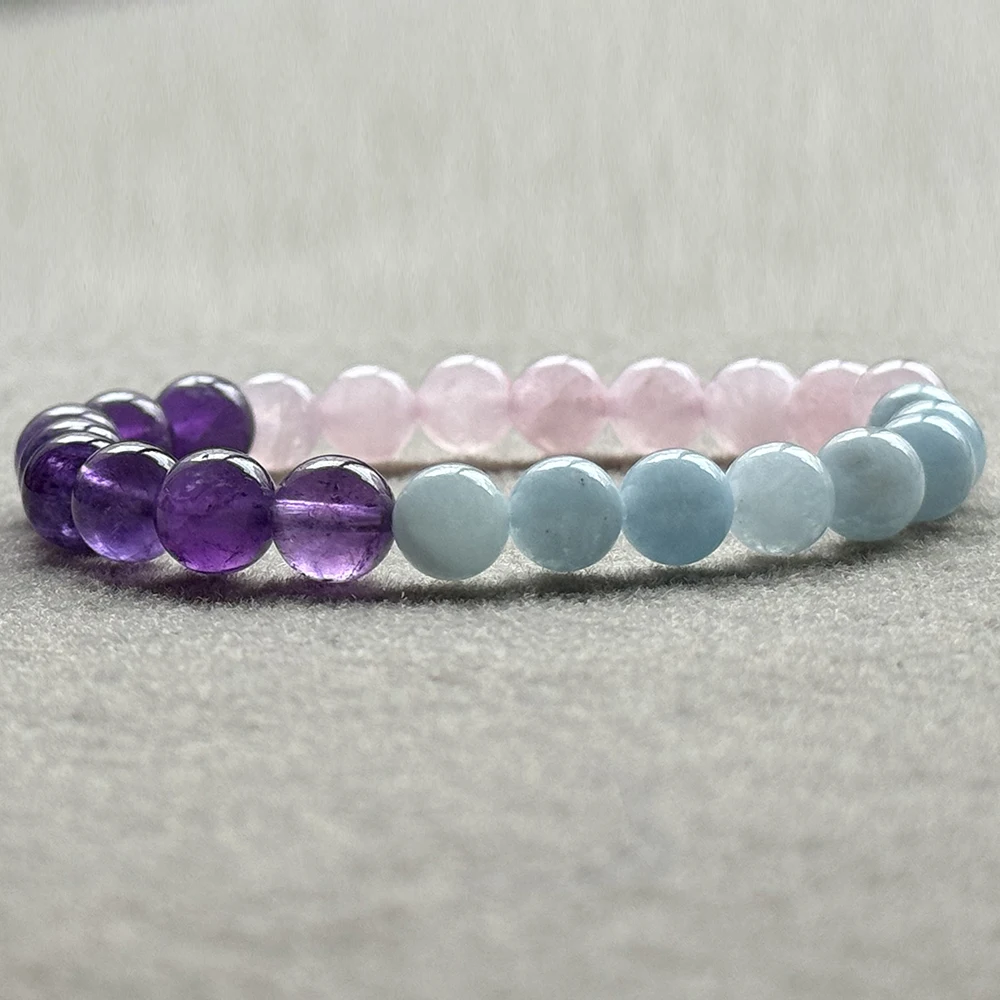 MG2106 New Design 8 MM Aquamarine Amethyst Madagascar Rose Quartz Bracelet Womens Wrist Yoga Mala