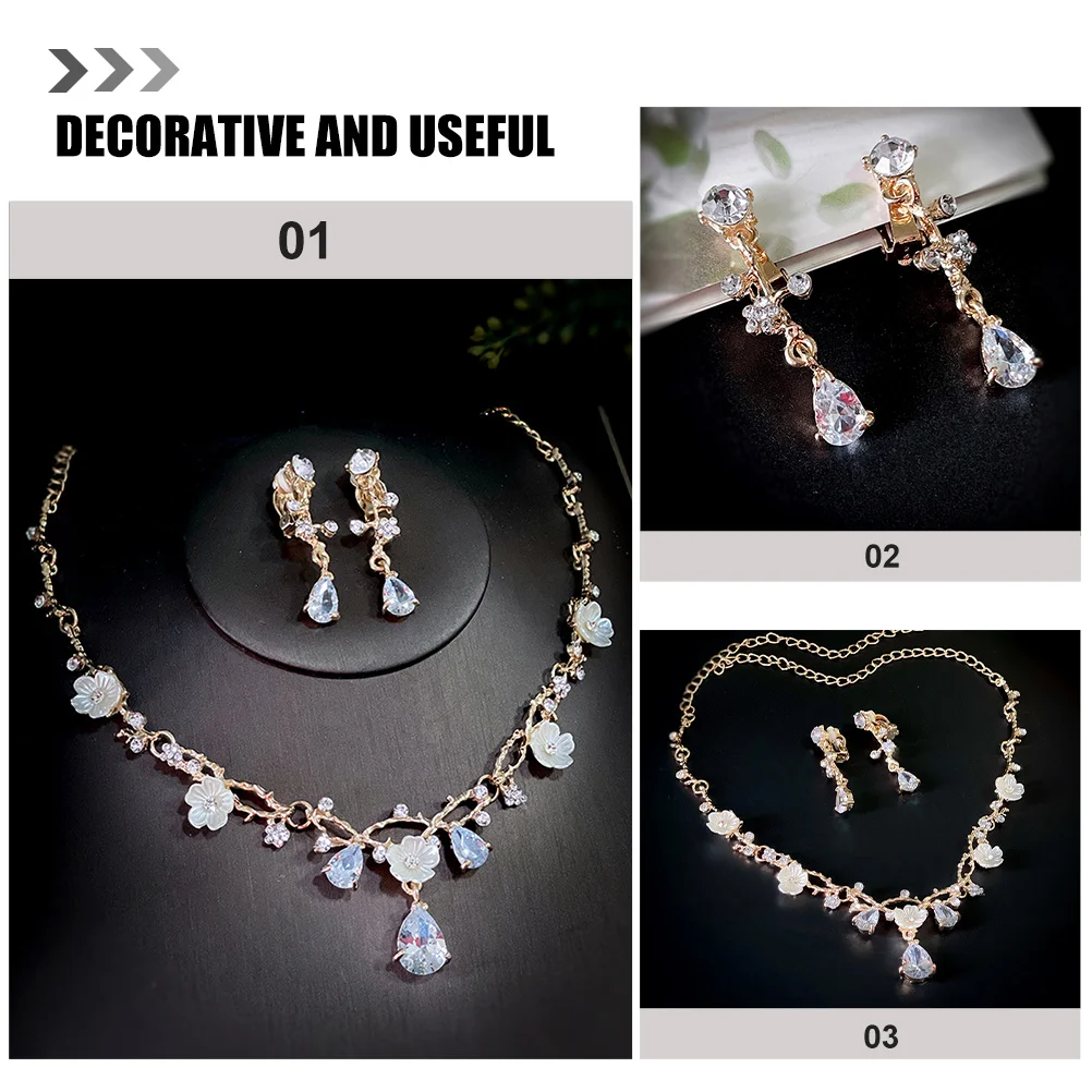 

1Set Little Rhinestone Crown Headband Necklace Ear Clips Earrings Birthday Party Decorative Gift Necklace