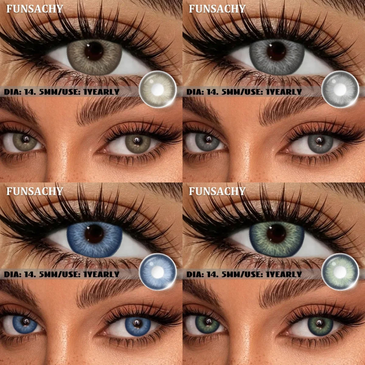 FUNSACHY 1 par de lentes de contacto de color azul para ojos, lentes de contacto grises naturales, hermosas pupilas para ojos, cosméticos anuales para mujeres