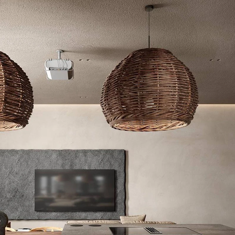 Southeast Asian Rattan Lantern pendant Light Hand-Woven Lamps Restaurant Dining Room Rustic Counter Kitchen Island Lights
