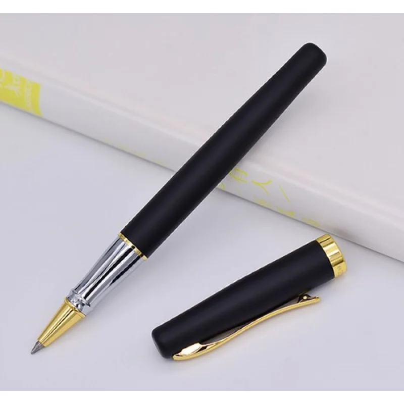 قلم كرات دوارة من الفولاذ A+ Duke 209 باللون الأسود غير اللامع مع قلم مكتب للكتابة بمشبك ذهبي