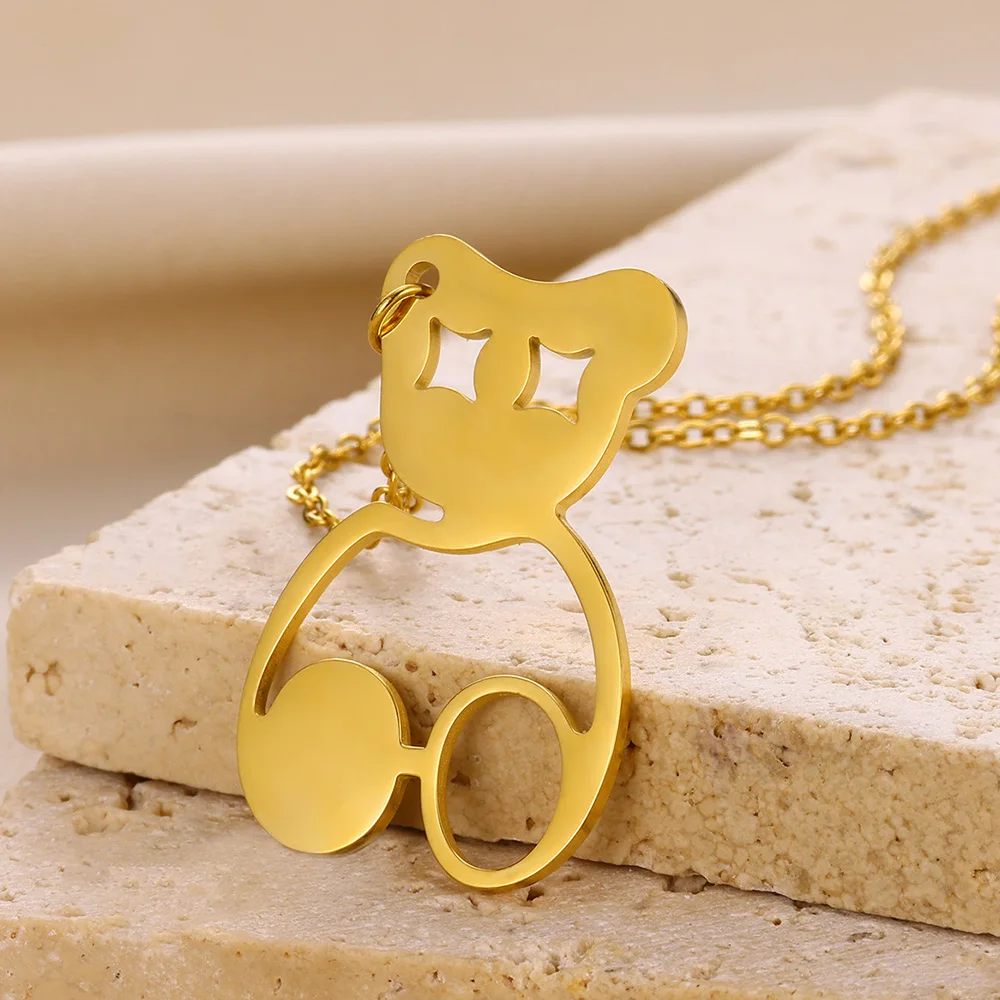 Minimalist Cute Panda Animal Pendant Necklace Hollow Out Lovely Women Good Luck Gift Stainless Steel Factory Price Jewellery