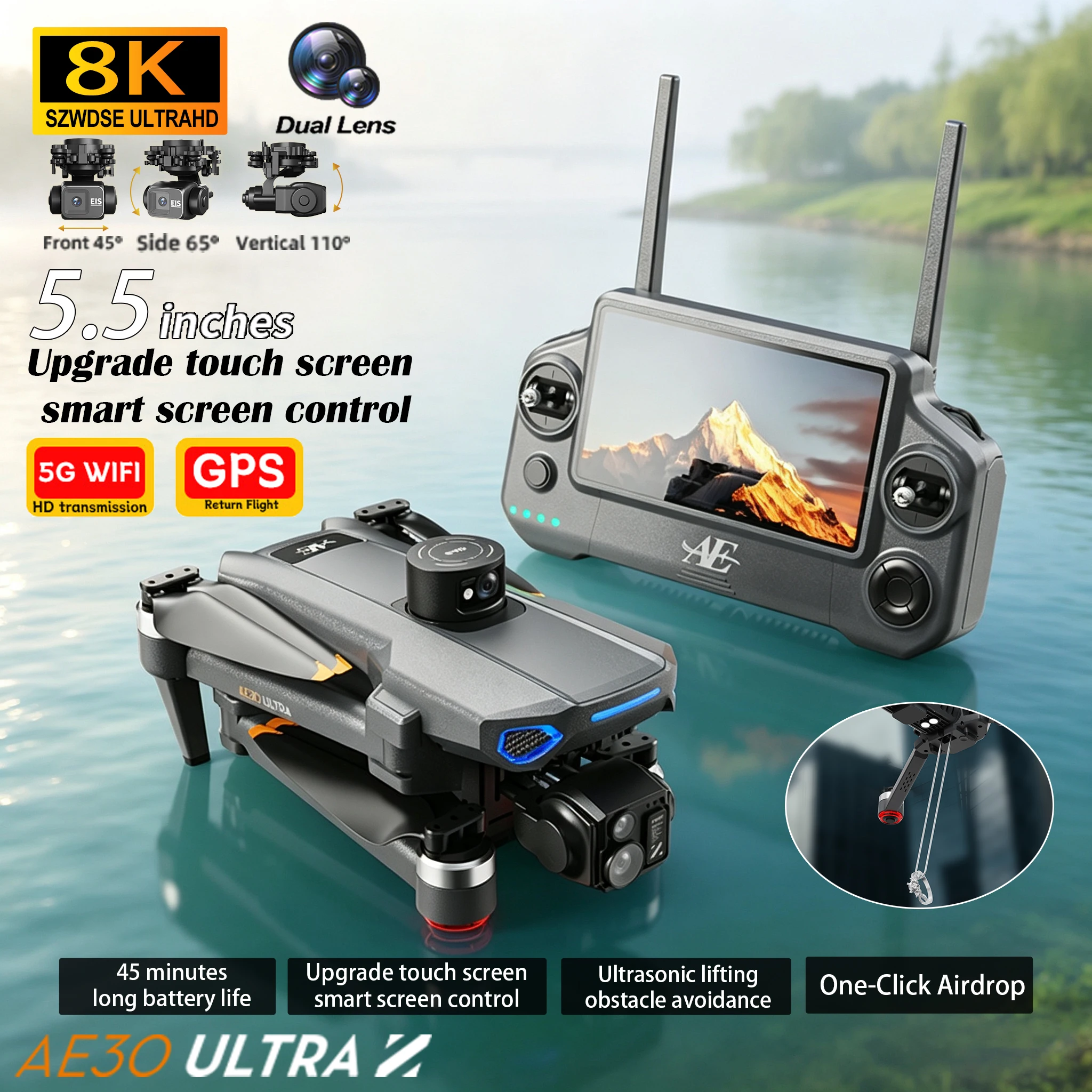 Drone Gimbal 3 Axis - Drone RC 2026 AE30 com GPS,