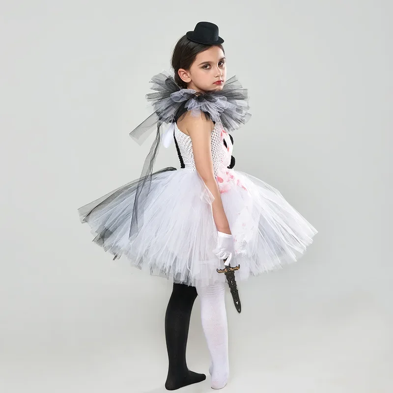

Halloween Carnival Party Gothic Funny Scary Clown Costume Christmas Eve Cosplay Witch Tulle Dress Princess Dress for Girls Set