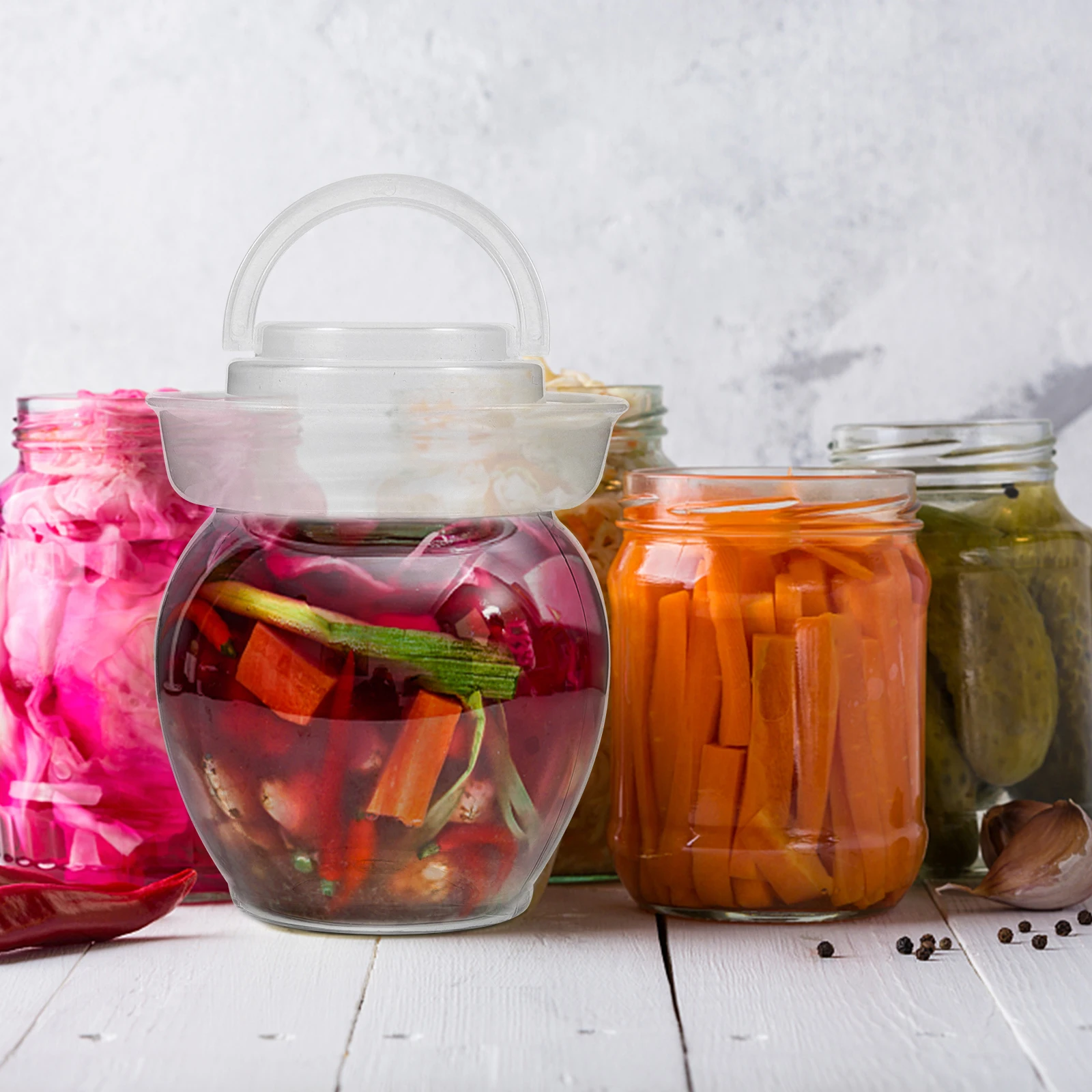 

6pcs Airtight Pickle Vegetable Storage Transparent Fermenting With Handles For Kimchi Pickling Food Household Plastic Container