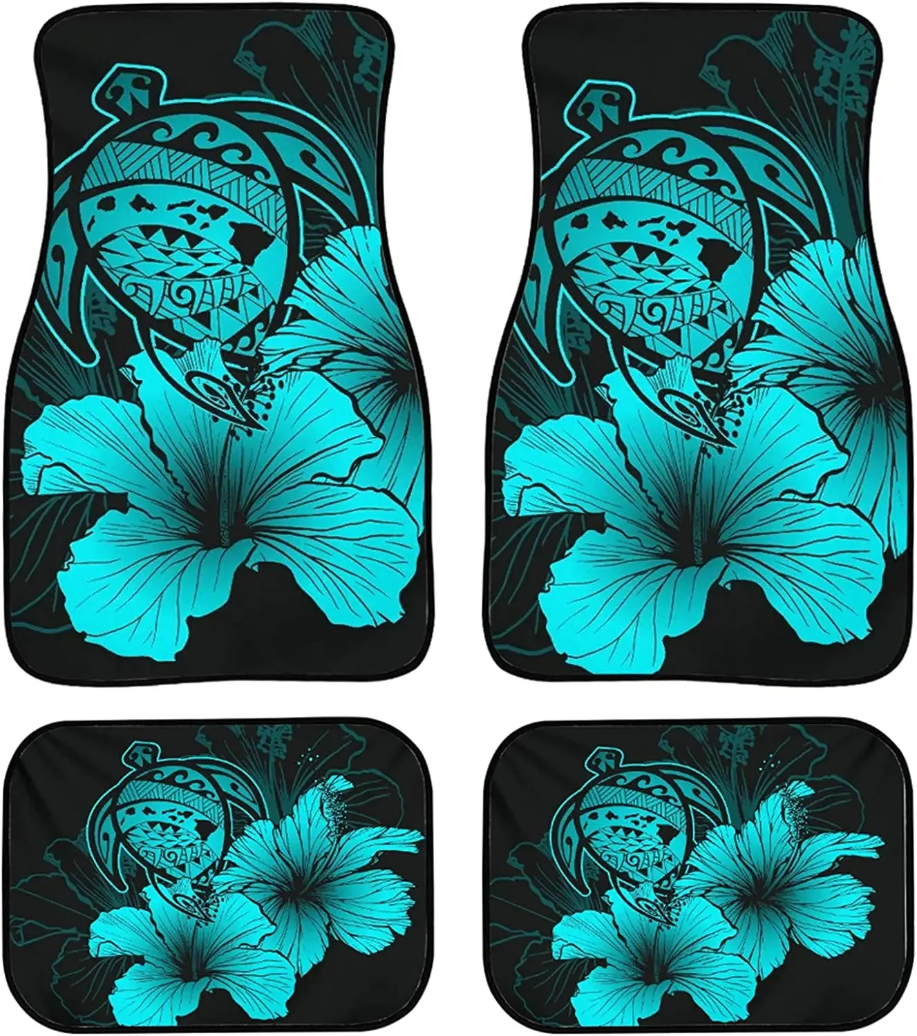 JOAIFO Ethnic Tattoo Sea Turtle Hibiscus Print Car Floor Mats Set of 4 Universal Non Slip Front/Rear Auto Floor Rug Damage Again