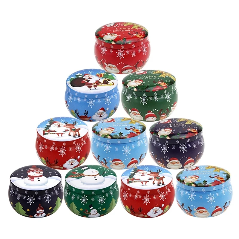 2.2Oz Mini Christmas Tinplate Round Candy Tin Can Candy Box For Gift Christmas Scented Tin Jars Round Candle Container Supplies